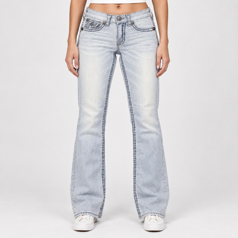 True Religion Billy Jeans Womens 33 Low Rise Light Wash USA Y2K Contrast Stitch